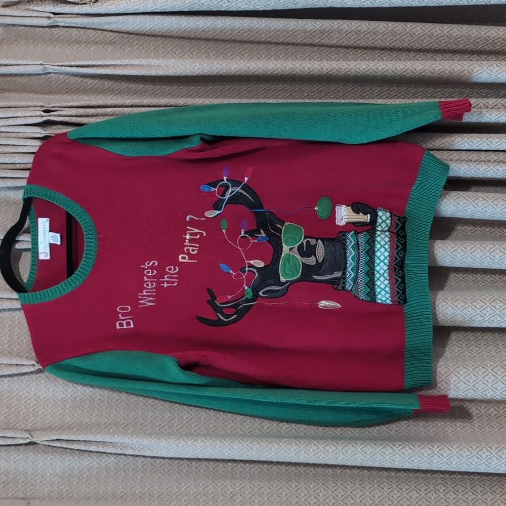 Men's Size Large Jolly Holiday Sweater Reindeer Where's The Party At Bro